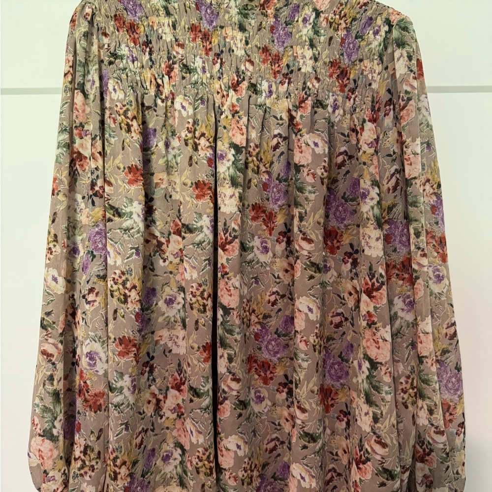 JODIFL Pink Pleated Long Sleeve Blouse with Peter Pan Collar